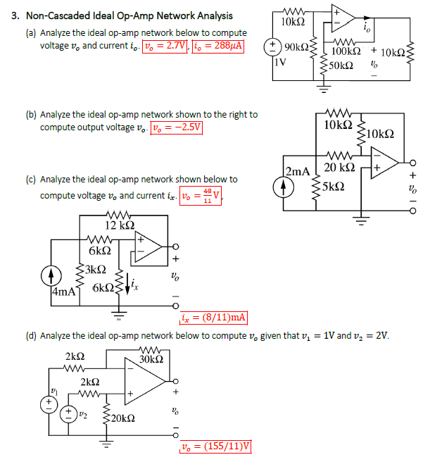 Solved Analyze the ideal op-amp network below to compute | Chegg.com