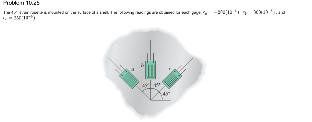 Solved The 45∘ strain rosette is mounted on the surface of a | Chegg.com