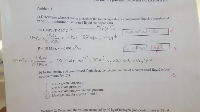 Solved Problem 1: a) Determine whether water at each of the | Chegg.com