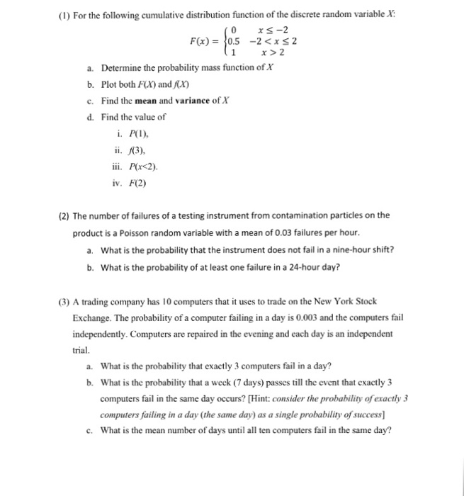 Solved For The Following Cumulative Distribution Function Of 