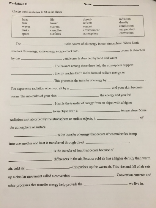 Energy Transfer In The Atmosphere Worksheet Answers - Worksheet List
