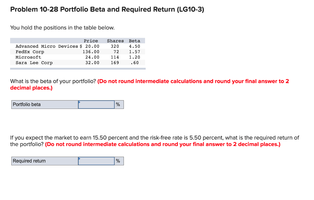 Solved Problem 1028 Portfolio Beta and Required Return