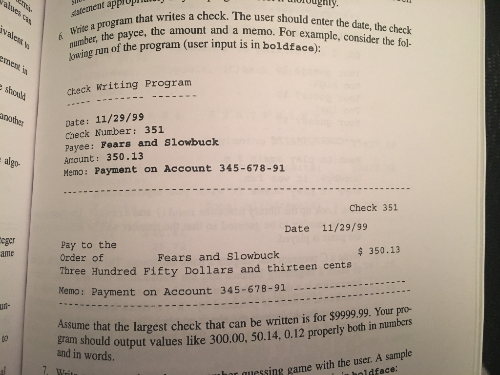 Solved Write a program that writes a check. The user should | Chegg.com