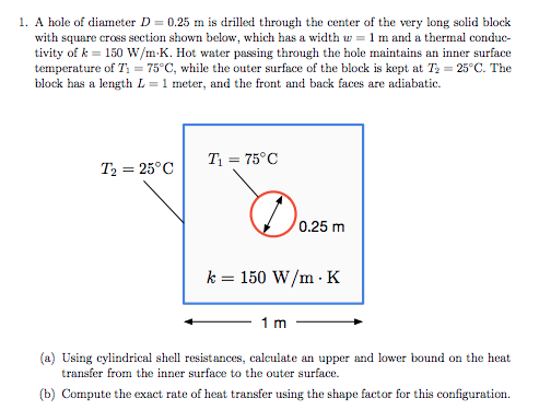 Solved 1. A Hole Of Diameter D 0.25 M Is Drilled Through The | Chegg.com