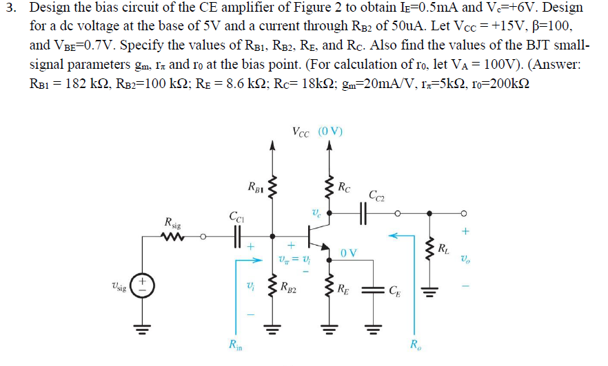 Solved Design the bias circuit of the CE amplifier of Figure