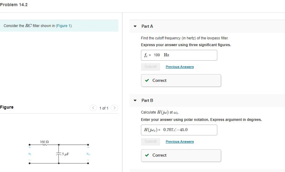 Solved Problem 14.2 Consider the RC filter shown in (Figure | Chegg.com