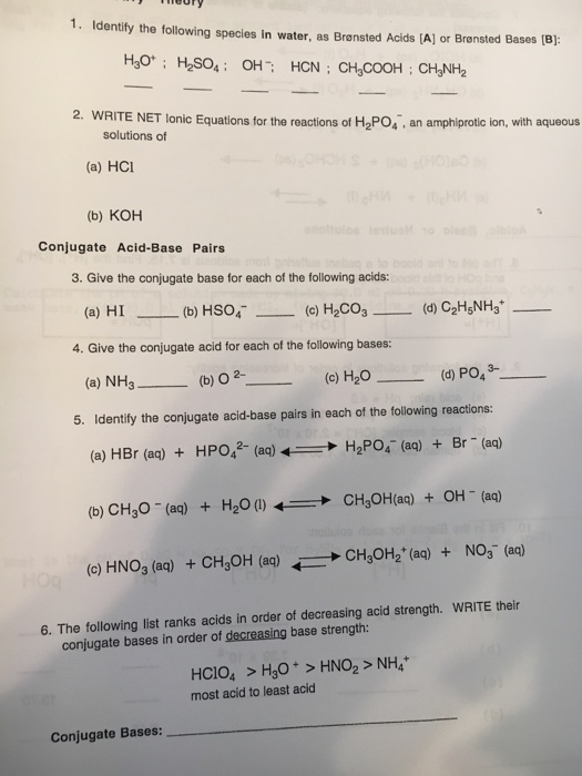 Solved Identify the following species in water, as Bronsted | Chegg.com