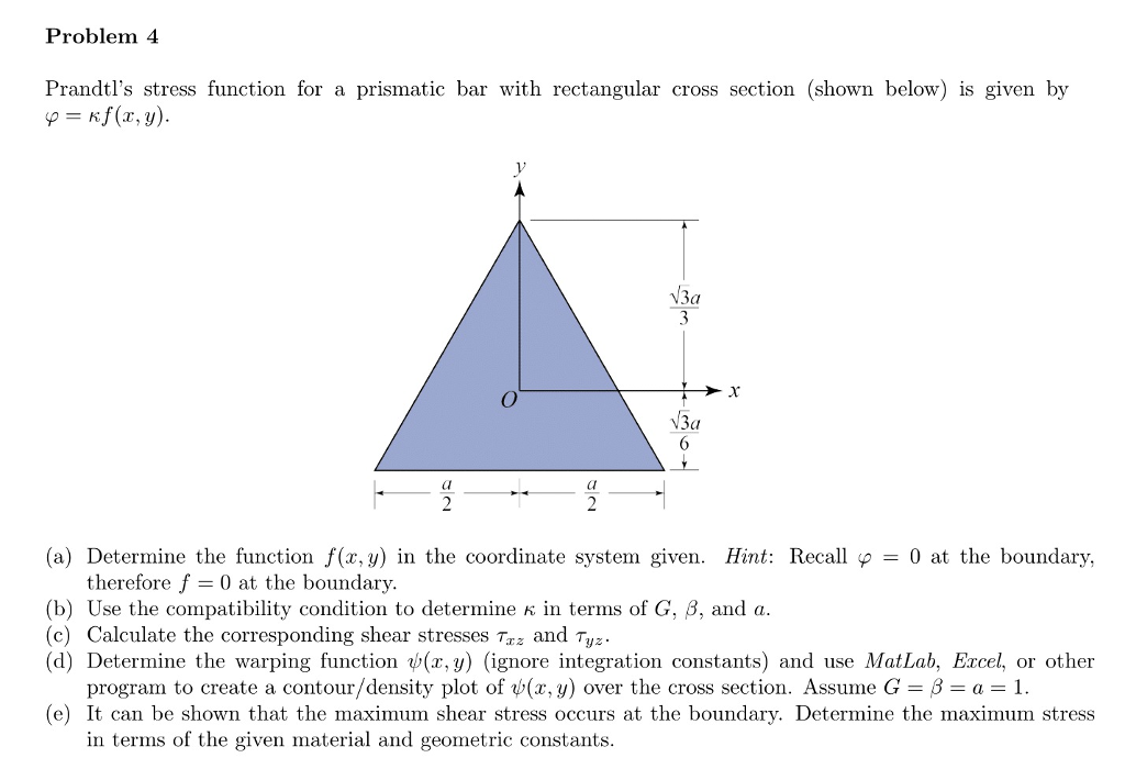 Solved Problem 4 Prandtl's stress function for a prismatic | Chegg.com