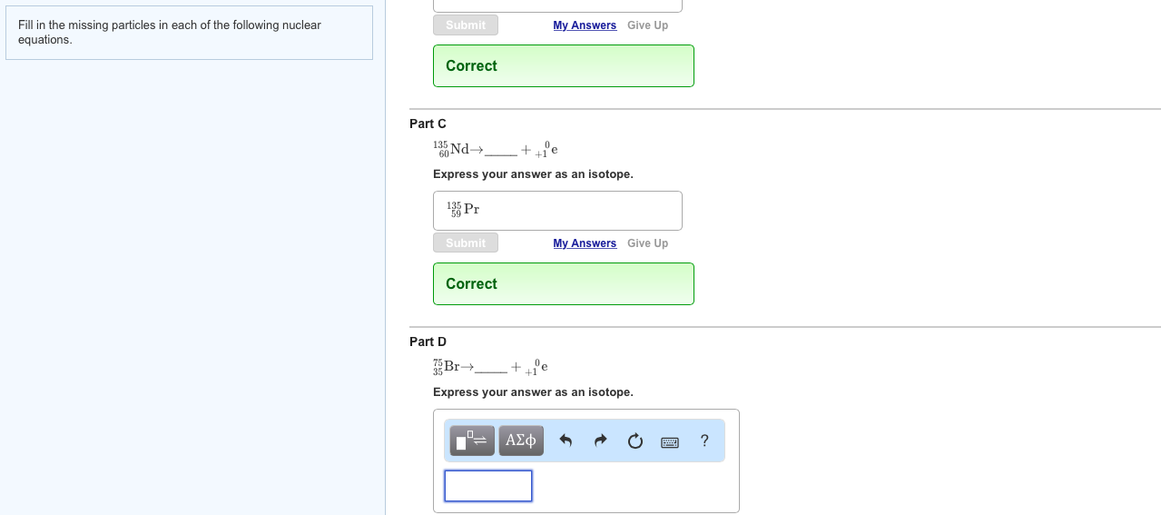 Solved Fill in the missing particles in each of the | Chegg.com