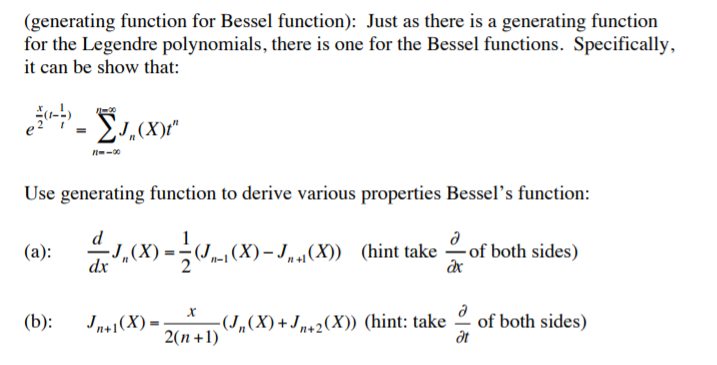 Solved Use Generating Function For Bessel To Derive Various Chegg Solved Use Generating Function For Bessel To Derive Various Chegg