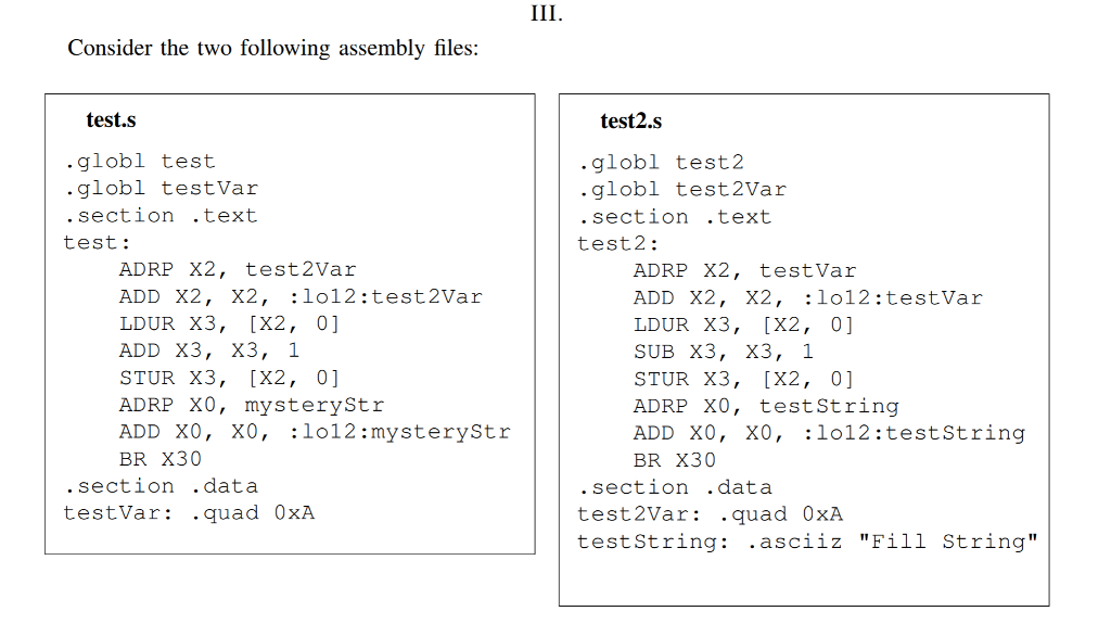Consider the two following assembly files: test2.s | Chegg.com