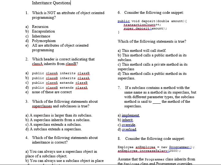 Multiple Choice Questions On Classes And Objects In Java