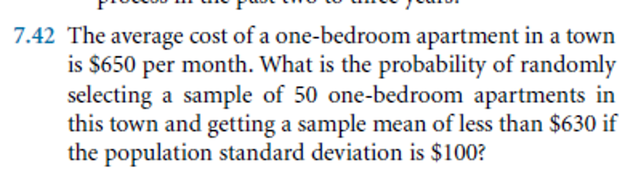 Solved The average cost of a onebedroom apartment in a town