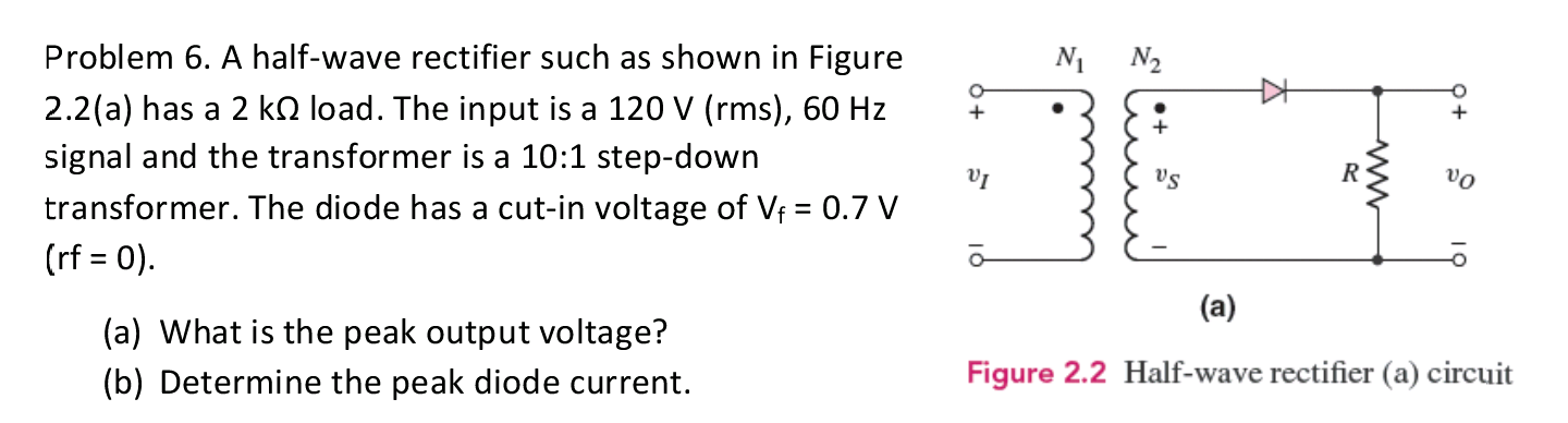 Solved A half-wave rectifier such as shown in Figure 2.2(a) | Chegg.com