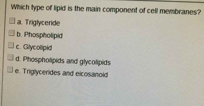 Solved Which type of lipid is the main component of cell | Chegg.com