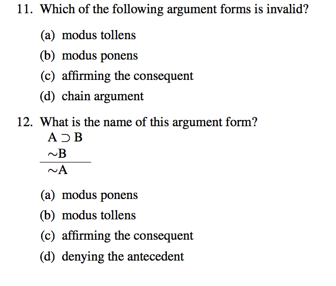 Solved 11. Which Of The Following Argument Forms Is Invalid? | Chegg.com