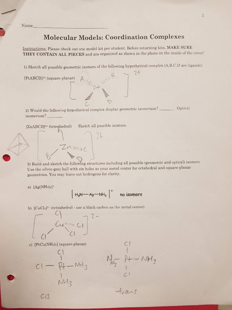 Solved Molecular Models: Coordination Complexes Hello, I | Chegg.com
