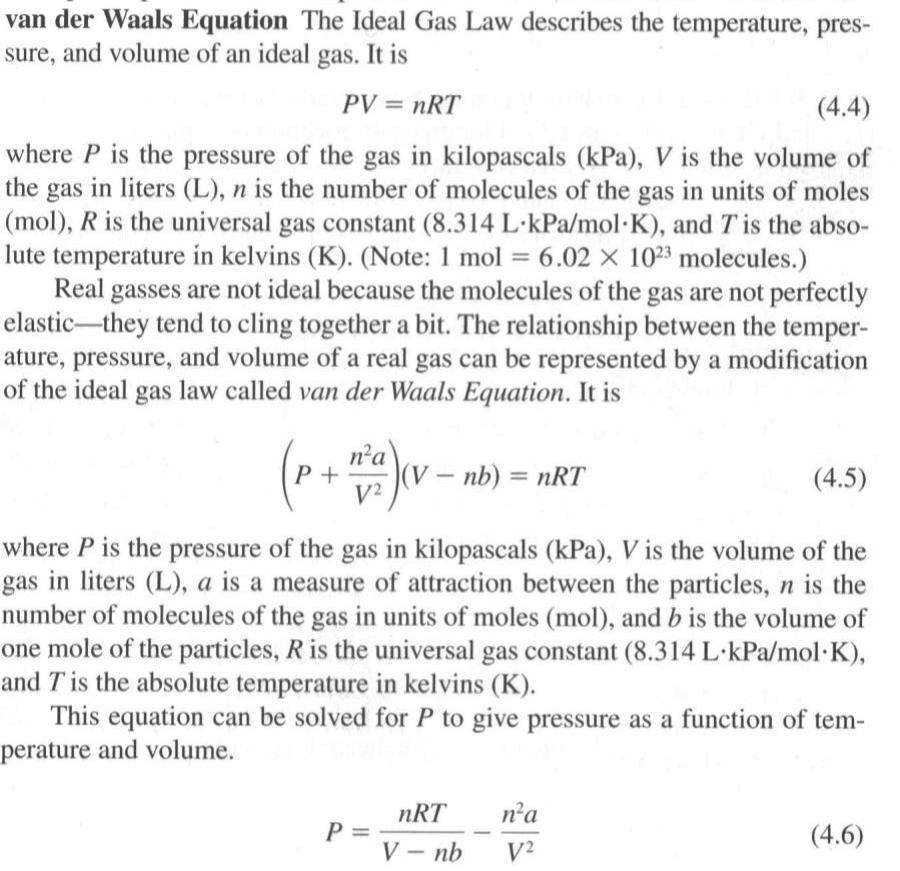 Solved van der Waals Equation The Ideal Gas Law describes | Chegg.com