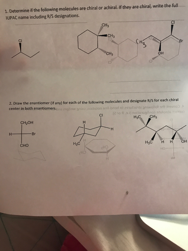 Solved 1. Determine if the following molecules are chiral or | Chegg.com