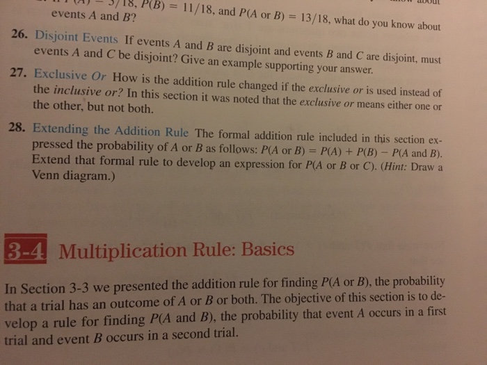 Solved Disjoint Events If events A and B are disjoint and | Chegg.com