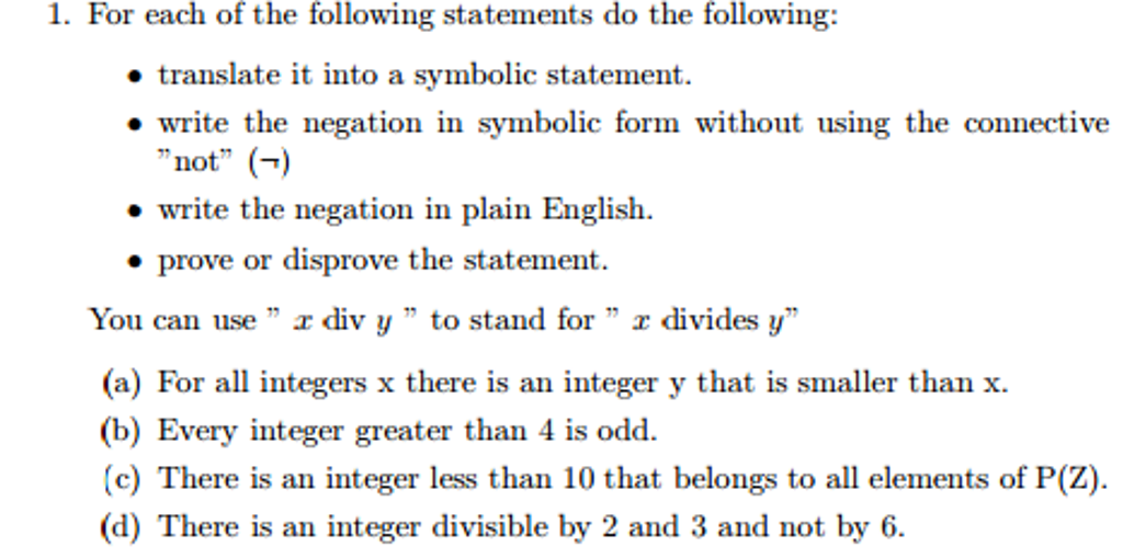 Solved 1 For Each Of The Following Statements Do The 