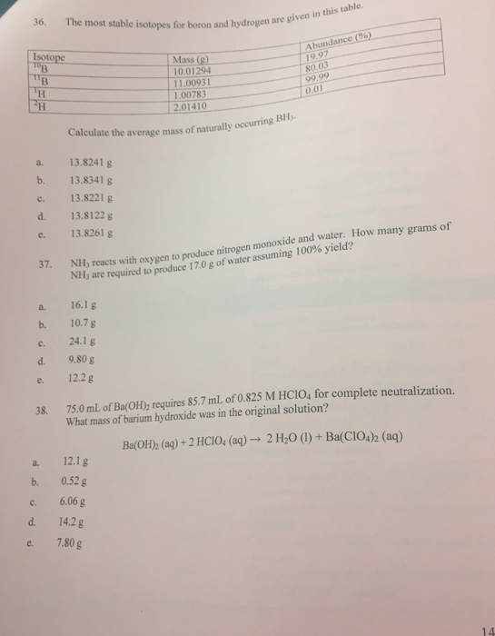Solved The most stable isotopes for boron and hydrogen are | Chegg.com