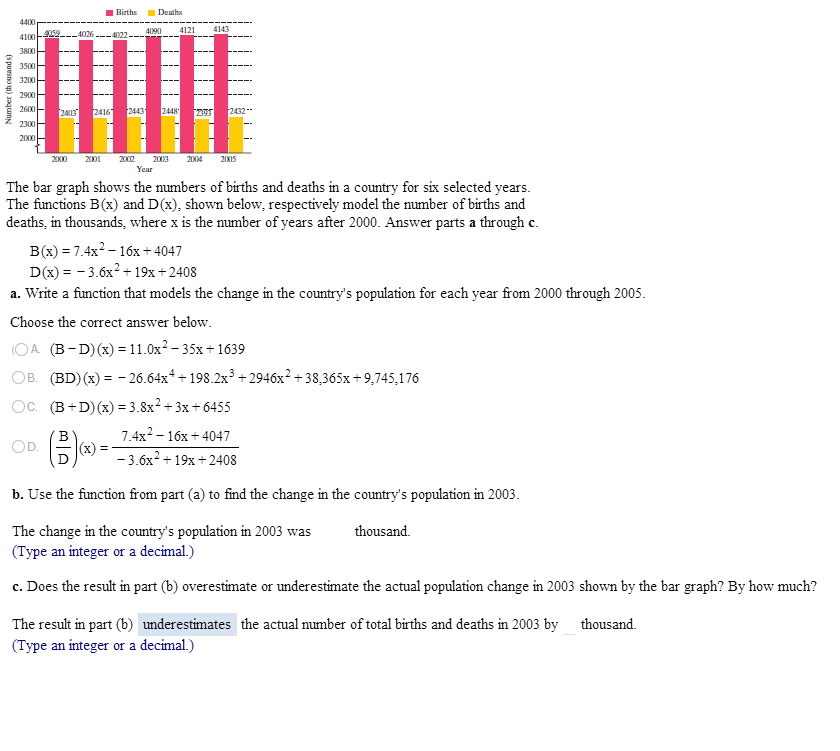 Solved The Bar Graph Shows The Numbers Of Births And Deaths | Chegg.com