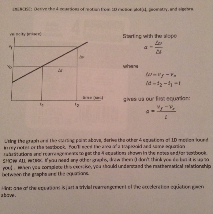 Solved Derive the 4 equations of motion from ID motion | Chegg.com