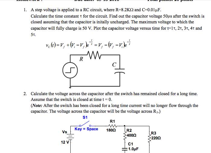 Solved A step voltage is applied to a RC circuit, where
