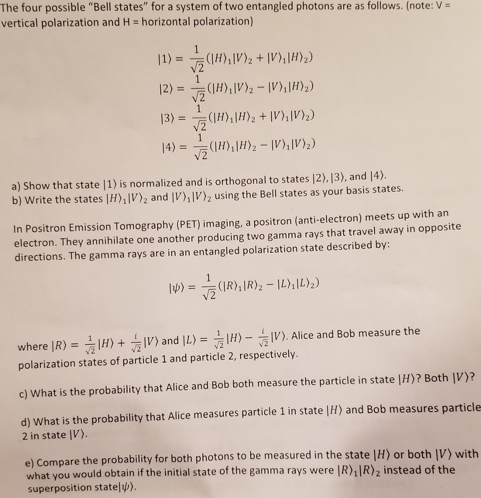Solved The four possible "Bell states" for a system of two | Chegg.com