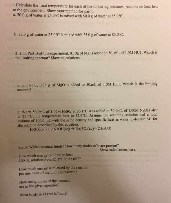 Solved Calculate The Final Temperature For Each Of The | Chegg.com