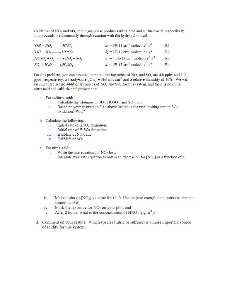 Oxidation of NO_2 and SO_2 in the gas-phase produces | Chegg.com