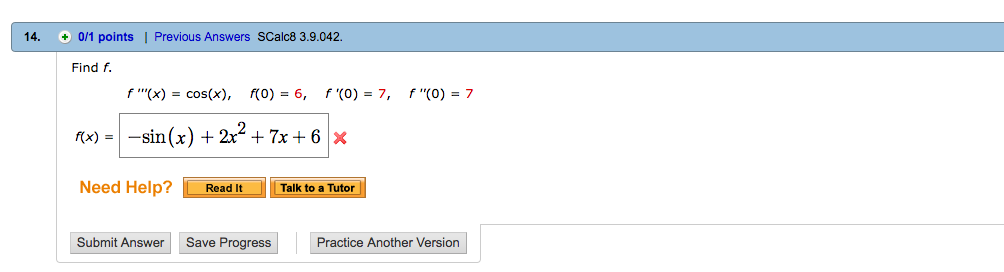 Solved 12. -1 points SCalc8 3.9.039 Find f''(x) f(0) 4 6x 36 | Chegg.com