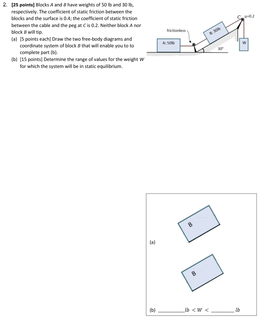 Solved 2. [25 Points] Blocks A And B Have Weights Of 50 Lb | Chegg.com