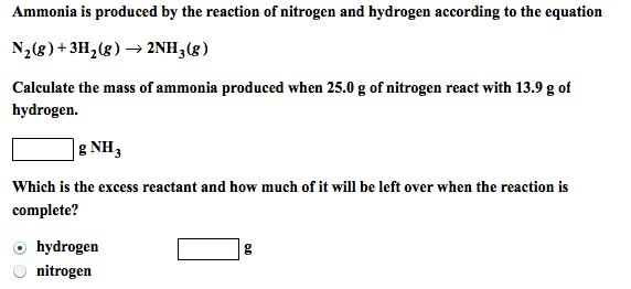 Solved Ammonia is produced by the reaction of nitrogen and | Chegg.com