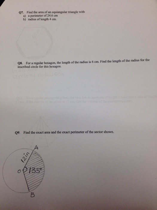 Solved Find the area of an equiangular triangle with a) a | Chegg.com