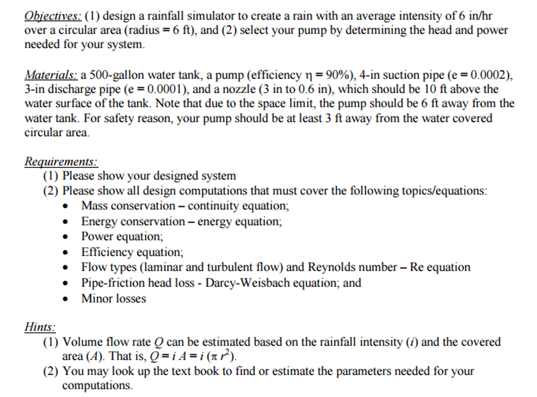 Solved Objectives: (1) design a rainfall simulator to create | Chegg.com