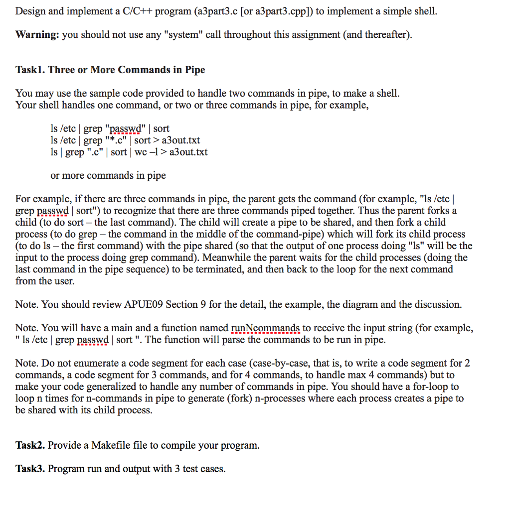 Design and implement a C/C++program (a3part3.c [or | Chegg.com