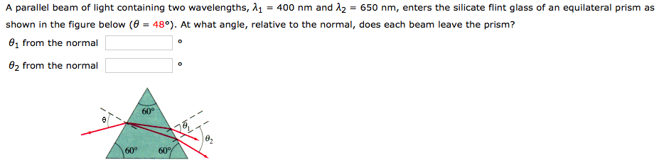 Solved A parallel beam of light containing two wavelengths, | Chegg.com