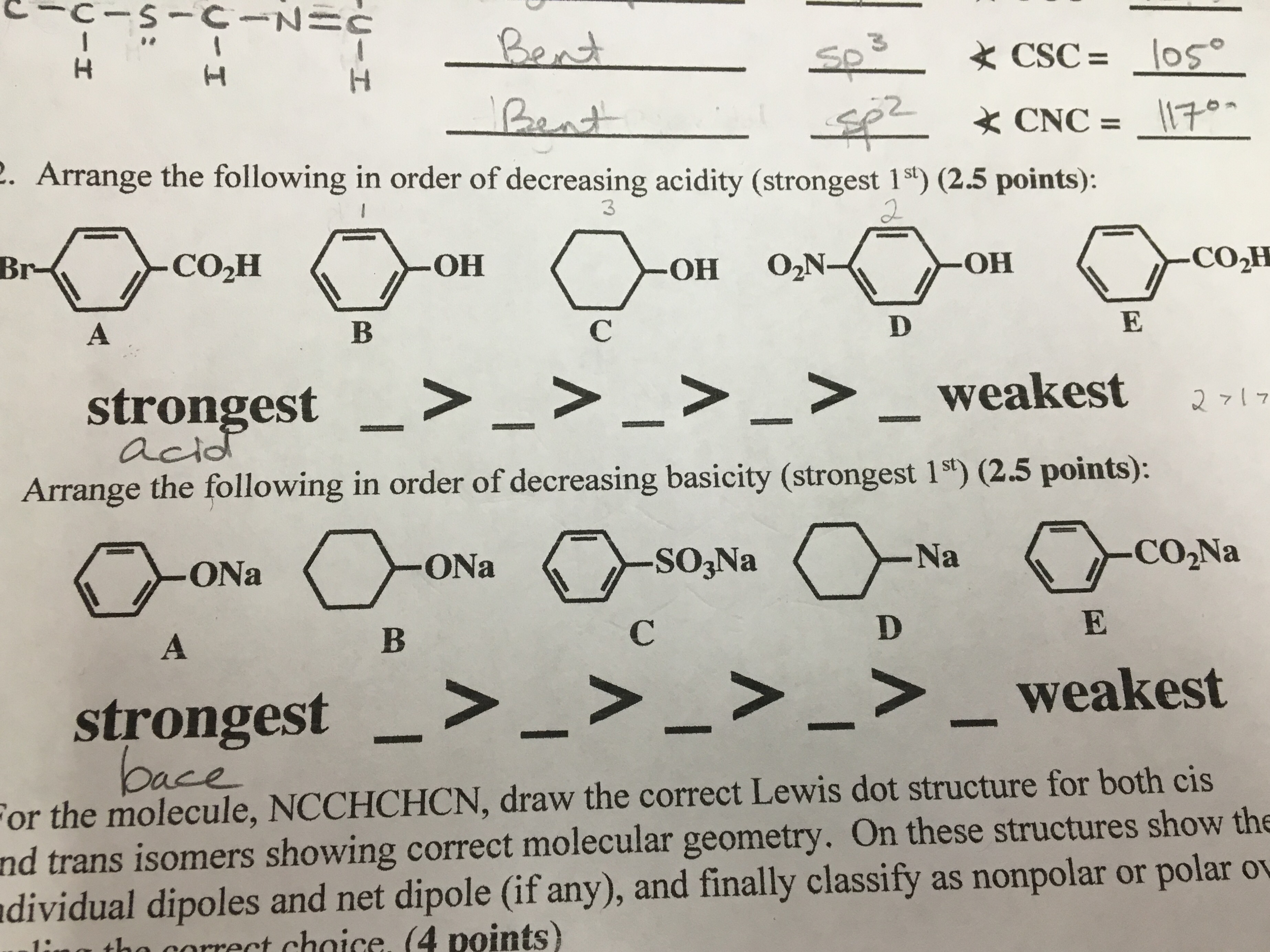 Solved Arrange The Following In Order Of Decreasing Acidity 4407