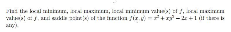 Solved Find the local minimum, local maximum, local minimum | Chegg.com