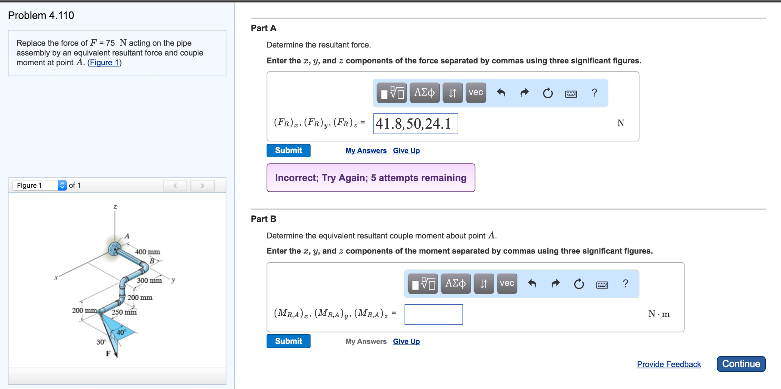 Solved Replace the force of F = 75 N acting on the pipe | Chegg.com