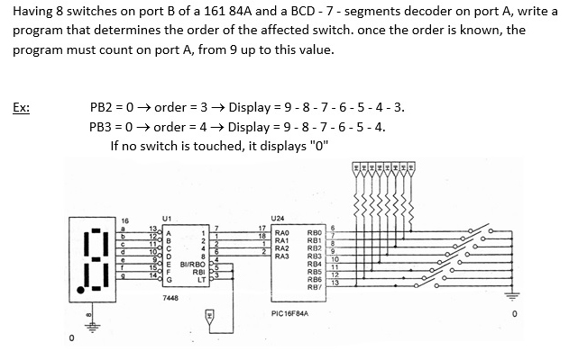 Solved Having 8 switches on port B of a 161 84A and a BCD - | Chegg.com