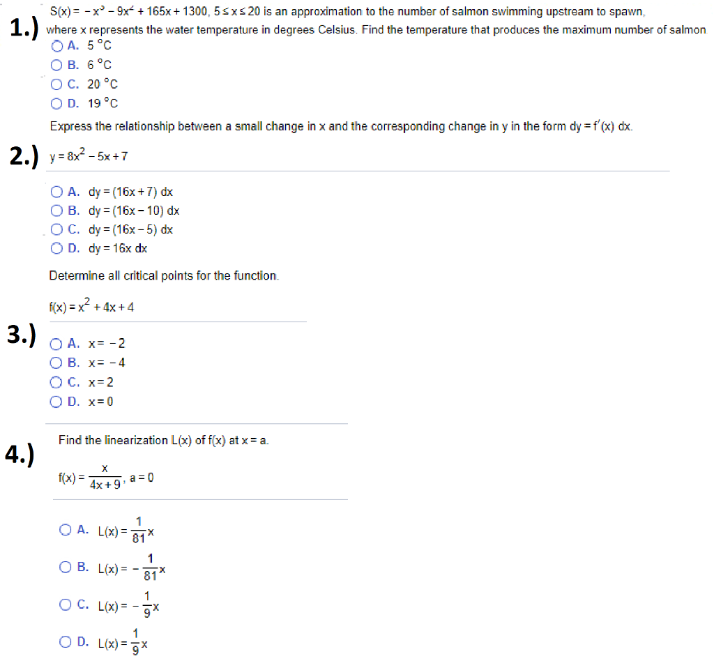 Solved 1.) S(x)=-x^3-9x^2+165x+1300 Find the temperature | Chegg.com