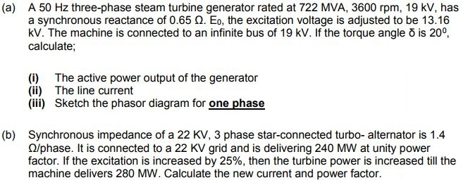 Solved A 50 Hz three-phase steam turbine generator rated at | Chegg.com