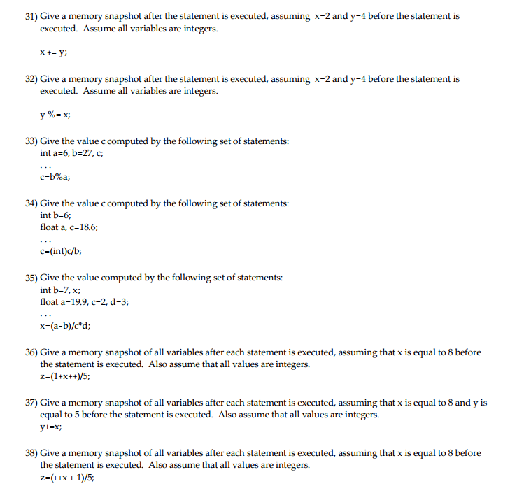 Solved Give a memory snapshot after the statement is