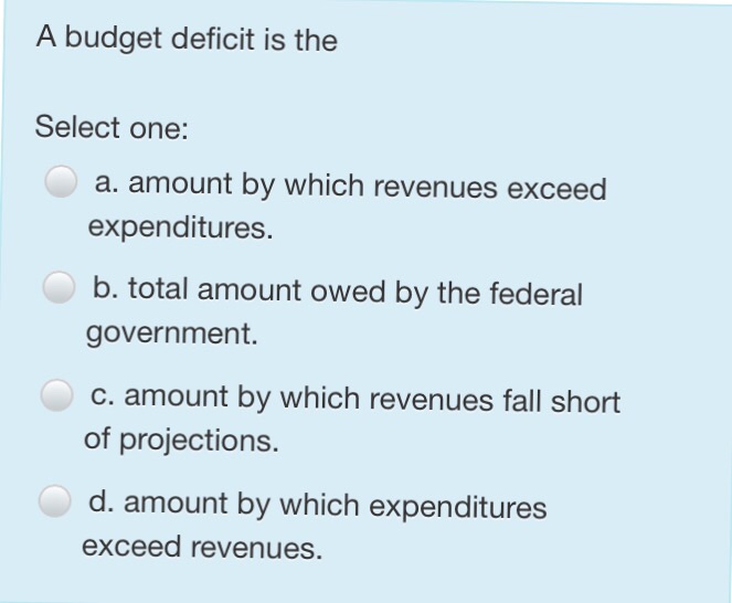 Solved A Budget Deficit Is The Select One: A. Amount By | Chegg.com