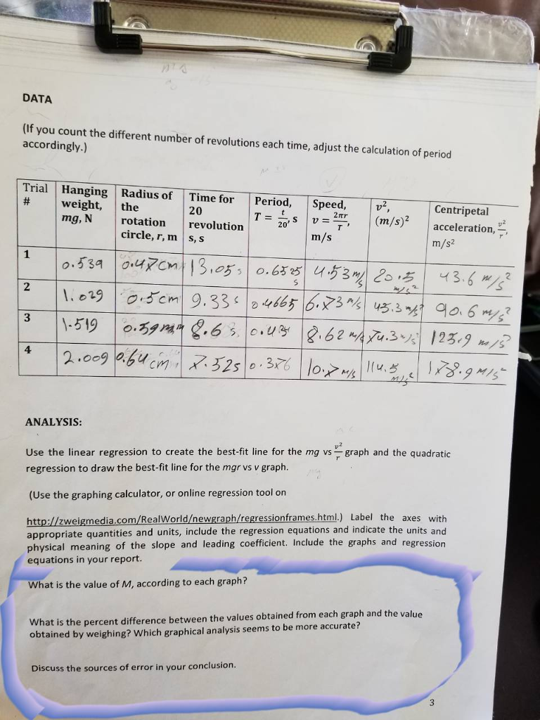 Centripetal Force Lab Answers