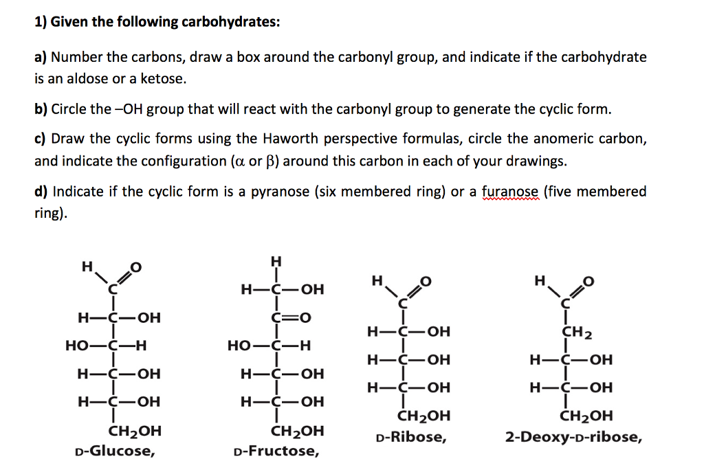 Solved Given the following carbohydrates: a) Number the | Chegg.com