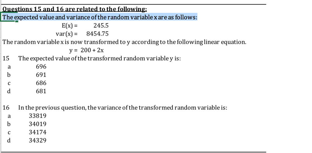 Solved The Expected Value And Variance Of The Random 4265